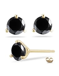 1/4 (0.21-0.27) Cts of 2.50-3.00 mm AAA Round Black Diamond Stud Earrings in 14K Yellow Gold
