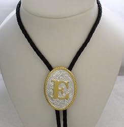 Silver/Gold Plated Monogram Letter "E" Bolo Tie