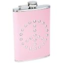 Maxam 8oz Stainless Steel Pink Leather Studded Peace Sign Liquor Flask