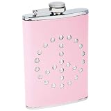 Maxam 8oz Stainless Steel Pink Leather Studded Peace Sign Liquor Flask