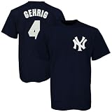 MLB Majestic New York Yankees #4 Lou Gehrig Youth Navy Blue Cooperstown Player T-shirt (Medium)