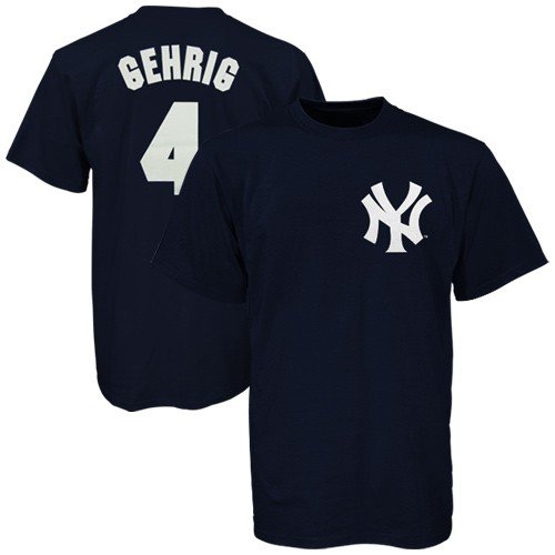 Majestic New York Yankees #4 Lou Gehrig Youth Navy Blue Cooperstown Player T-shirt (Medium)