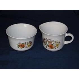 1970s Corelle Corning Indian Summer Sugar Bowl and Creamer Set by 
