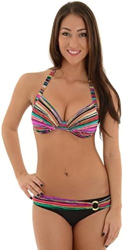 Junior's Push Up Underwire Bikini Top and Black Bikini Bottoms 2 Piece Set Sizes: Medium