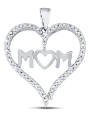 10K White Gold Round Brilliant Cut Prong Set Diamond MOM Heart Pendant - (.06 cttw.)