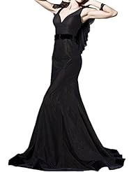 Sexy V-neck  Backless Polyester/Satin Cap Sleeves Mermaid Evening Dress/Party Dress/Wedding Dress  With a Sash  and Ruffles