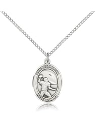 .925 Sterling Silver Saint St. Sebastian / Football Medal Pendant 3/4 x 1/2 Inches Athletes/Soldiers-8601- Comes with a SS Lite Curb Chain Neckace And a Black velvet Box