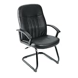 Boss Mid Back Leather Plus Chair W Sled Base Black by BOSS