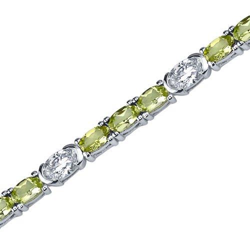Magical Delight: 4.75 Carats Oval Shape Peridot & White CZ Bracelet in Sterling Silver Rhodium Finish