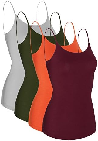 Mabssi Women's Basic Casual Camisole Cami Tank Top 4 Pack, Small