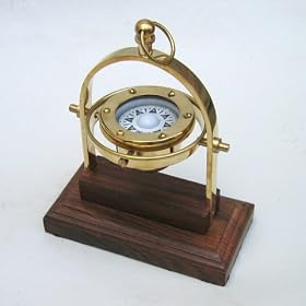 Brass Desk Gimbal Compass on Wooden Base Nautical Decorative Gift by Handcrafted Model Ships