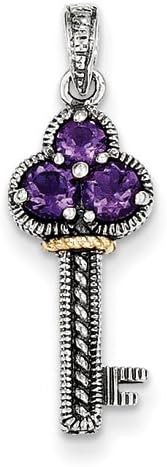 Vintage Sterling Silver 14k Yellow Gold .29 Amethyst Key Charm. Gem Wt- 0.29ct