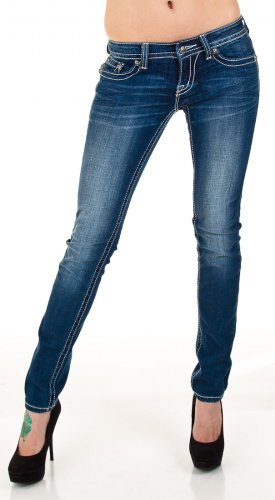 Miss Me Jeans Chain Reaction Fleur De Lis Straight Leg Jeans (JP6048S) - Dark Blue product image