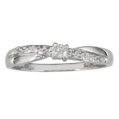 10K White Gold Diamond Promise Ring, Crossover Style Band ( sizes 4