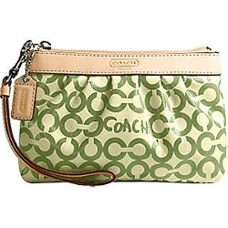 Coach Leah Op Art Signature Small Wristlet Cosmetic Case Bag 42356 Green