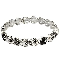 Silvertone Detailed Heart Stretch Bracelet Fashion Jewelry