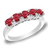 5 Stone Round Ruby Engagement Ring in 10K White Gold (1/2 ctw)