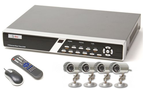 Q-See 4 Channel H.264 Pentaplex Network DVR with CIF Realtime Recording on Each Channel + 250 GB Hard Drive and 4 Color CCD Night Vision Camera Kits