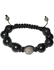 Sterling Silver Diamond Pave Beaded Macrame Bracelet Handmade Jewelry