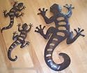3 Gecko Geckos Lizard Lizards Southwestern Metal Wall Hanging Art Home Decor Indoor Outdoor Brown Garden Yard Southwest South West Western Kitchen Living Room Decorative