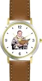 Priest or Monk Reading Scriptures Christian Theme - WATCHBUDDY&Acirc;&reg; DELUXE TWO-TONE THEME WATCH - Arabic Numbers - Brown Leather Strap-Size-Large ( Men's Size or Jumbo Women's Size )