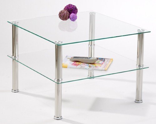 Design Couchtisch Zip Wohnzimmertisch 55 x 55 cm Glastisch mit Metall-Füße