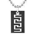 Personality and Distinction: Designer Inspired Titanium Gunmetal Finish Greek Key Dog Tag Pendant for Men on a Stainless Steel Ball Chain
