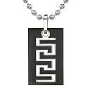 Personality and Distinction: Designer Inspired Titanium Gunmetal Finish Greek Key Dog Tag Pendant for Men on a Stainless Steel Ball Chain