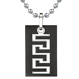 Personality and Distinction: Titanium Gunmetal Finish Greek Key Dog Tag Pendant for Men on a Stainless Steel Ball Chain