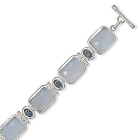 7 + 1.5 Inch Extension Chalcedony and Blue Topaz Toggle Bracelet by