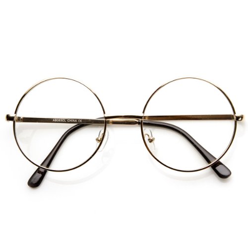 zeroUV - Lennon Mid Size Full Metal Frame Clear Lens Round Glasses (Gold)