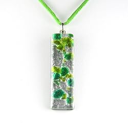 Murano Glass Pendant Jewelry - Rectangle L Green/Silver