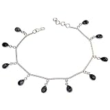 Womens Anklets Pair Silver & Gemstone Jewelry 10 inches (ganklt041)