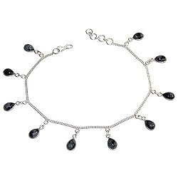 Womens Anklets Pair Silver & Gemstone Jewelry 10 inches (ganklt041)