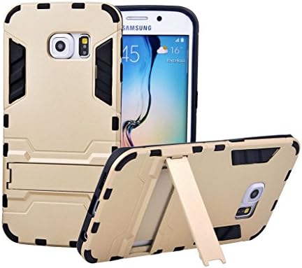 S6 Edge Case,Qcute Samsung Galaxy S6 Edge Case, [Heavy Duty] Shakeproof Crashproof Dirt Proof Tough Case With[Kickstand], Slim Hybrid Dual Layer Combo Rugged Cover for S6 Edge (Golden)