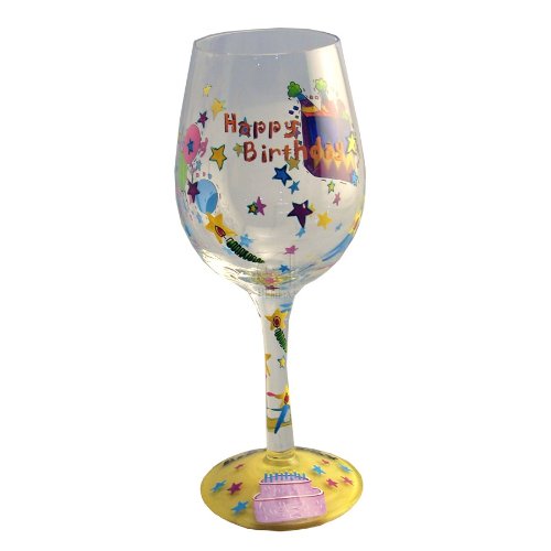 Hand Painted Happy Birthday Goblet Glasses, Set of 2