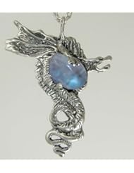 The Warrior Dragon in Sterling Silver Accented with Genuine Rainbow Moonstone