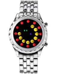 Unisex Cool Metal Material Round Dial Wrist Watch with Red/Yellow LED Light Display