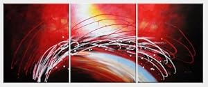 Reed Moving in Wind in Red Abstract Oil painting - 3 Canvas Set 24 x 60 inches