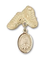 14K Gold Baby Badge with Blessed Pier Giorgio Frassati Charm and Baby Boots Pin