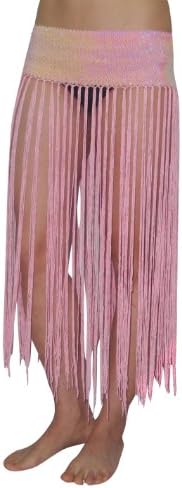 Womens Sexy Exotic Belly Dance Sequins Stretch Belt Skirt with Fringe One Size Pink