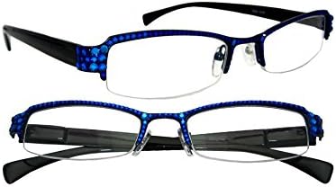 LZ NEW YORK Swarovski Crystallized Capri Blue Crystal Rimless Frame Reader RGG001 Black +3.00