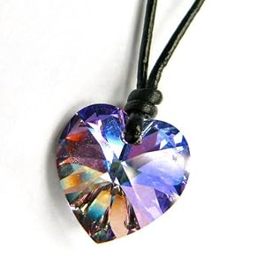 Queenberry (Free S/H) Swarovski Crystal Vitrail Light Love Heart Charm Pendant 18mm Black Leather 1mm Necklace