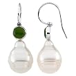 14K White Gold Paspaley South Sea Cultured Pearl and Jade Earrings - 12.00mm