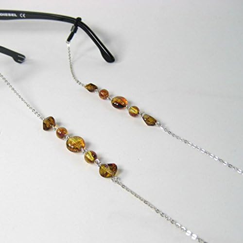 Non-fade Copper Cross Silver Chain with Amber Beads Glasses Chain Fashion Glasses Rope Eyewear Chain Strap Cord Holder