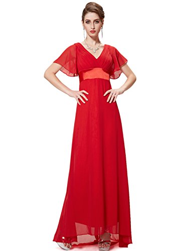 Ever Pretty　レディース　vネック　半袖　スリムライン　超痩せ感　ハイウエスト　パーティー　シンプルシフォン　演奏会　ロングドレス　大きいサイズ　　09890