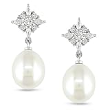 Sterling Silver 1/3 CT TGW White Cubic Zirconia Freshwater Pearl Ear Pin Earrings (9 - 9.5 mm)