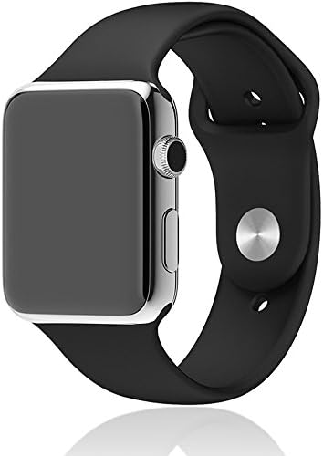 Apple Watch Band 42mm w/ BONUS Screen Protector by Moxio, Silicone Sport Band, Soft Durable Comfortable Sport Strap Smooth Fit, Replacement for 42mm Apple Watch Sport Band (Black)