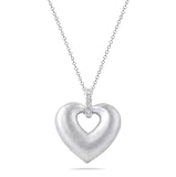 Argentium Silver Heart with Diamonds Pendant (0.02 cttw, I-J Color, I2 Clarity), 18"