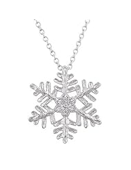 Alexander James White Gold Rhodium Bonded Snowflake Inspired Pendant with Round Cut Clear Cubic Zirconia Accents in a Silvertone Chain Included